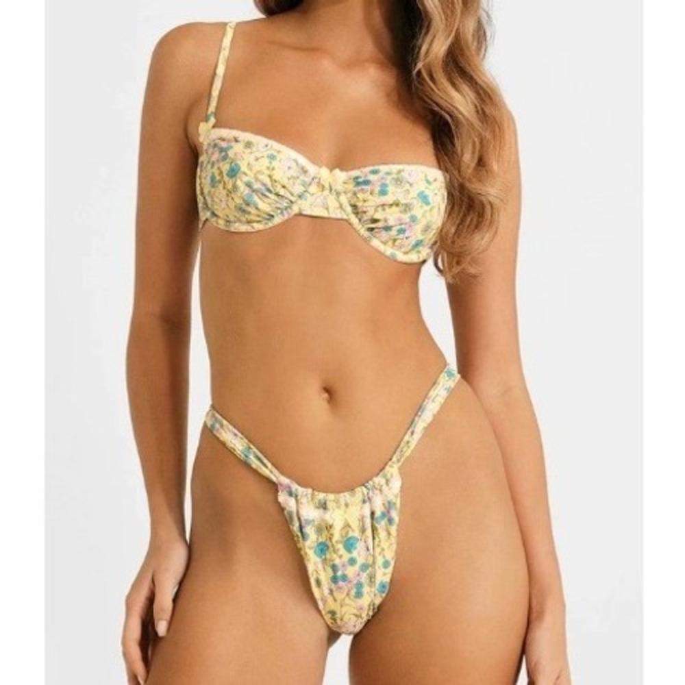 Blackbough Georgia Scrunched Adjustable Bottom Bikini Womens M Le Jardin Floral